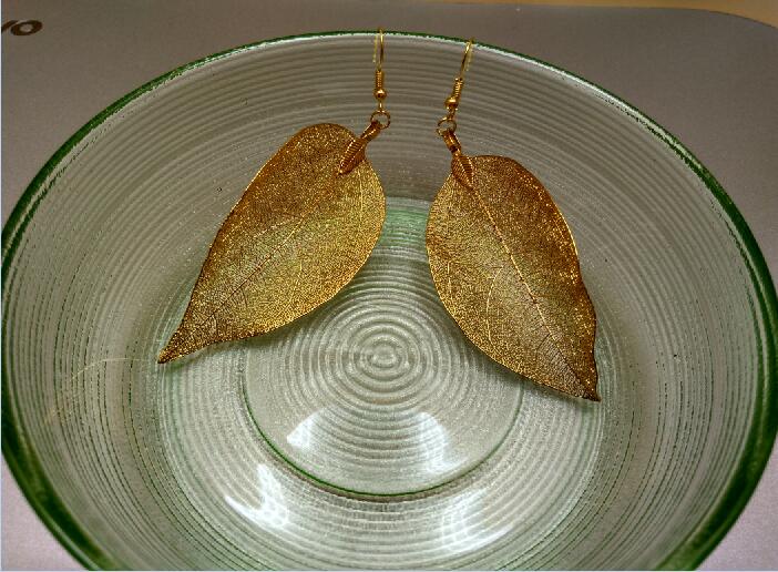 Long Gold Colored Leaf Earrings