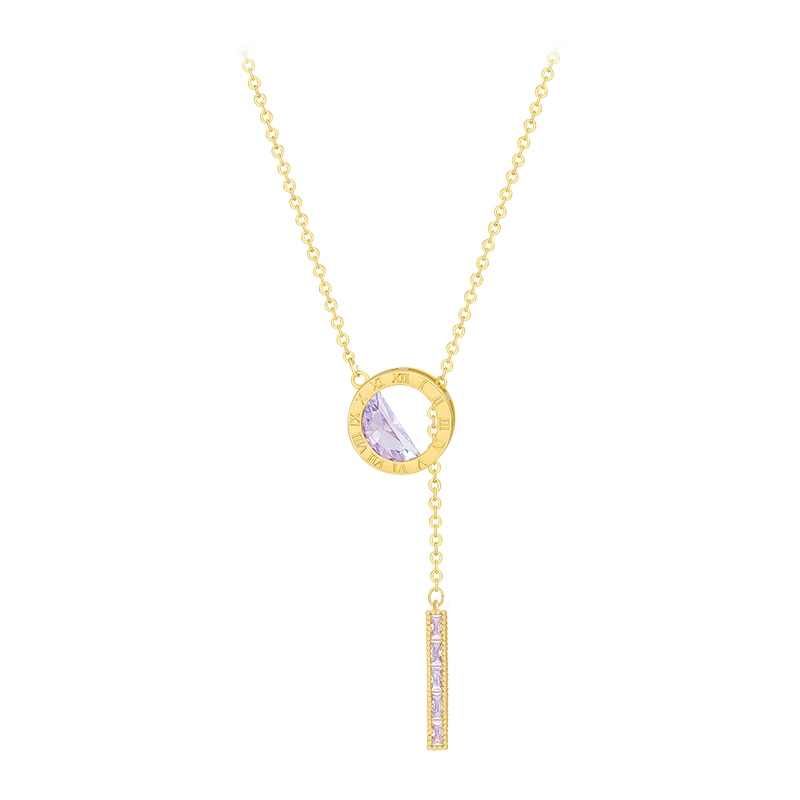 Luxury Roman Digit Titanium Purple Crystal Necklace