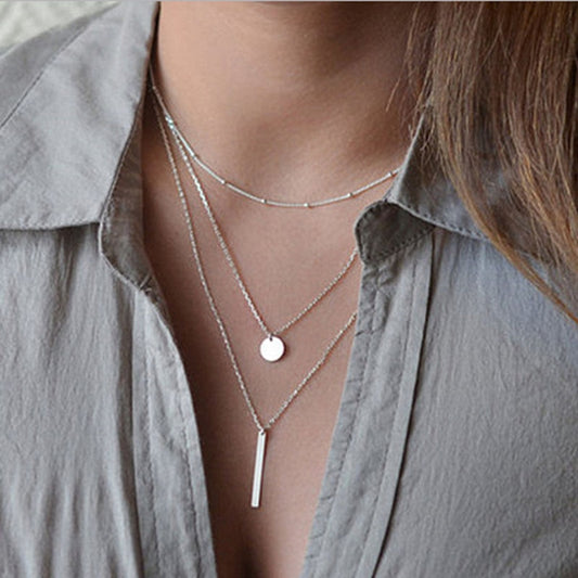 Evelyn 1Pcs Multi Layers Tassels Bar Coin Necklace Clavicle Chains and Charm