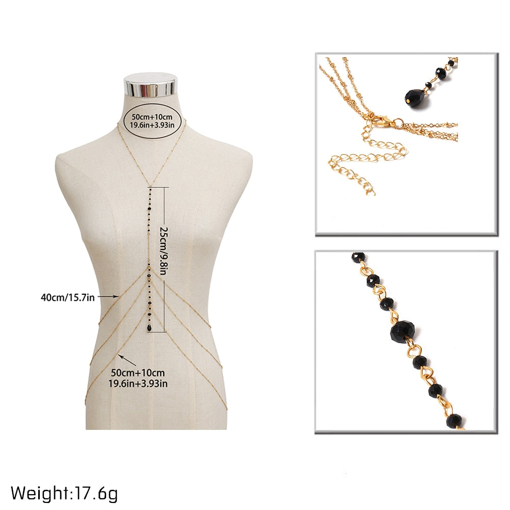 Black Multilayer Bead-Belly-Waist-Chain