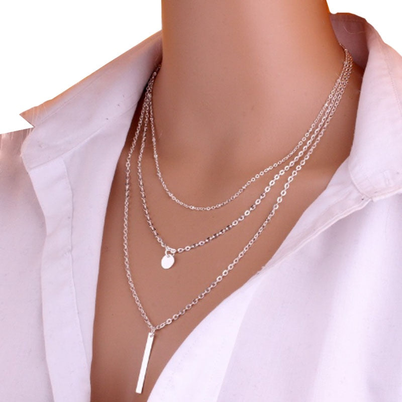 Evelyn 1Pcs Multi Layers Tassels Bar Coin Necklace Clavicle Chains and Charm