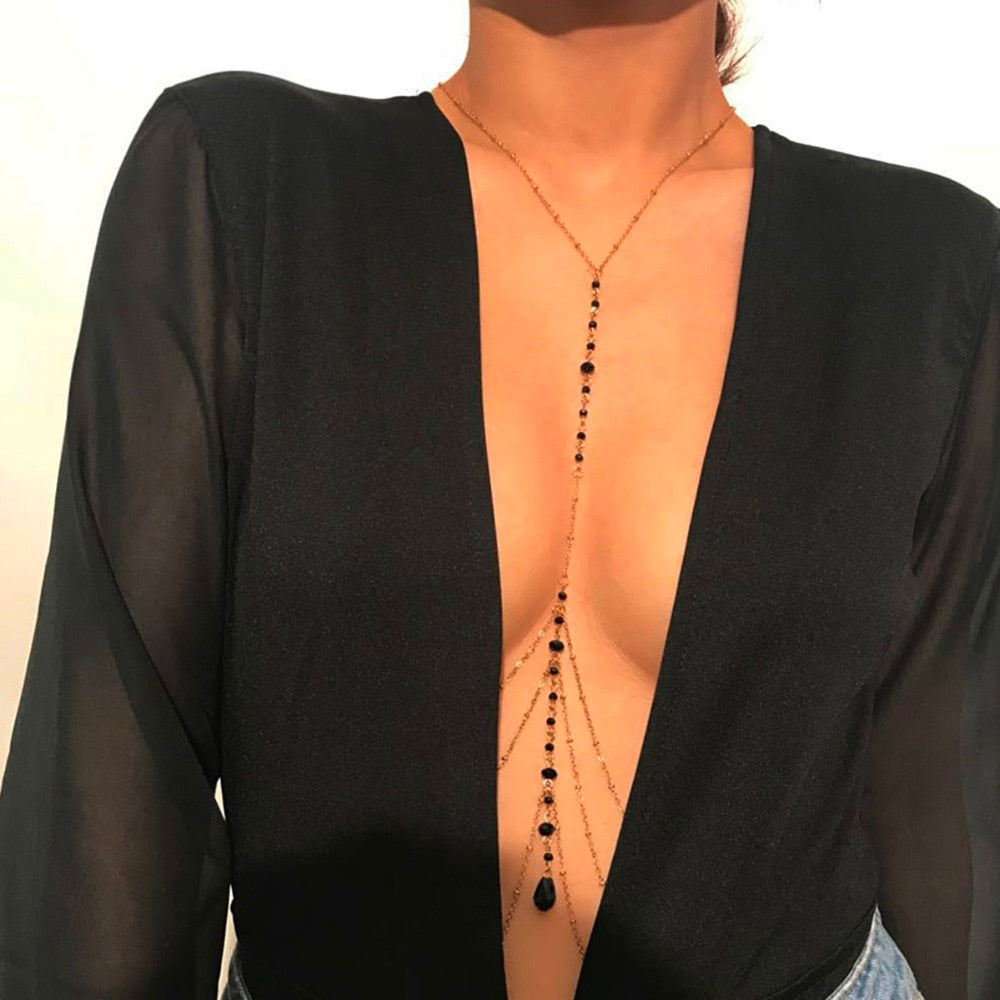 Black Multilayer Bead-Belly-Waist-Chain