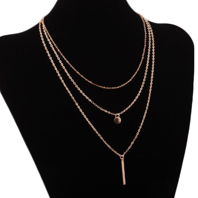Evelyn 1Pcs Multi Layers Tassels Bar Coin Necklace Clavicle Chains and Charm