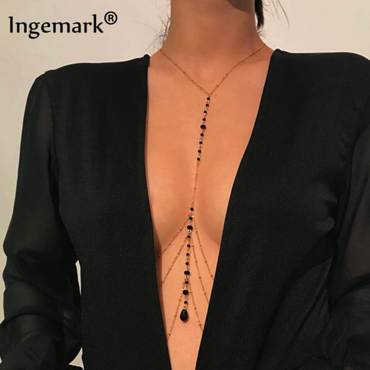 Black Multilayer Bead-Belly-Waist-Chain