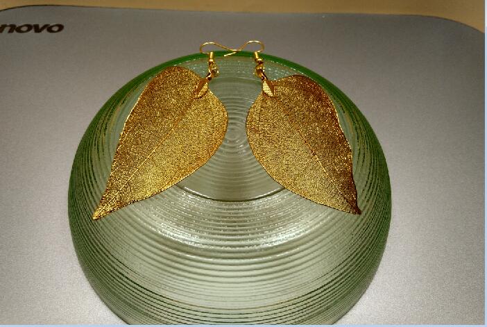 Long Gold Colored Leaf Earrings