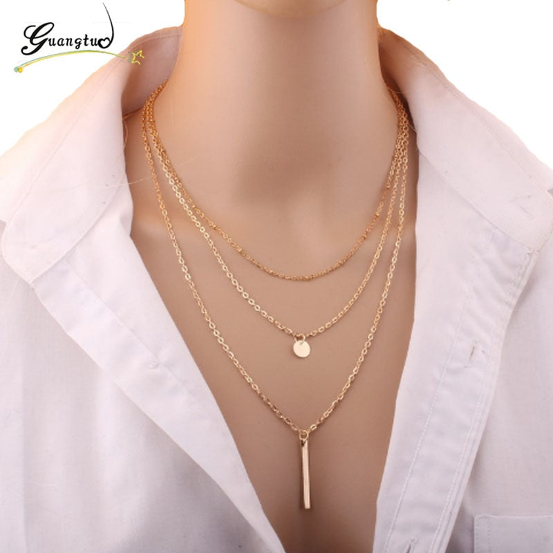 Evelyn 1Pcs Multi Layers Tassels Bar Coin Necklace Clavicle Chains and Charm