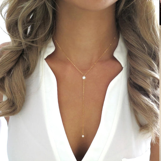 Double Pearl Pendant Necklace